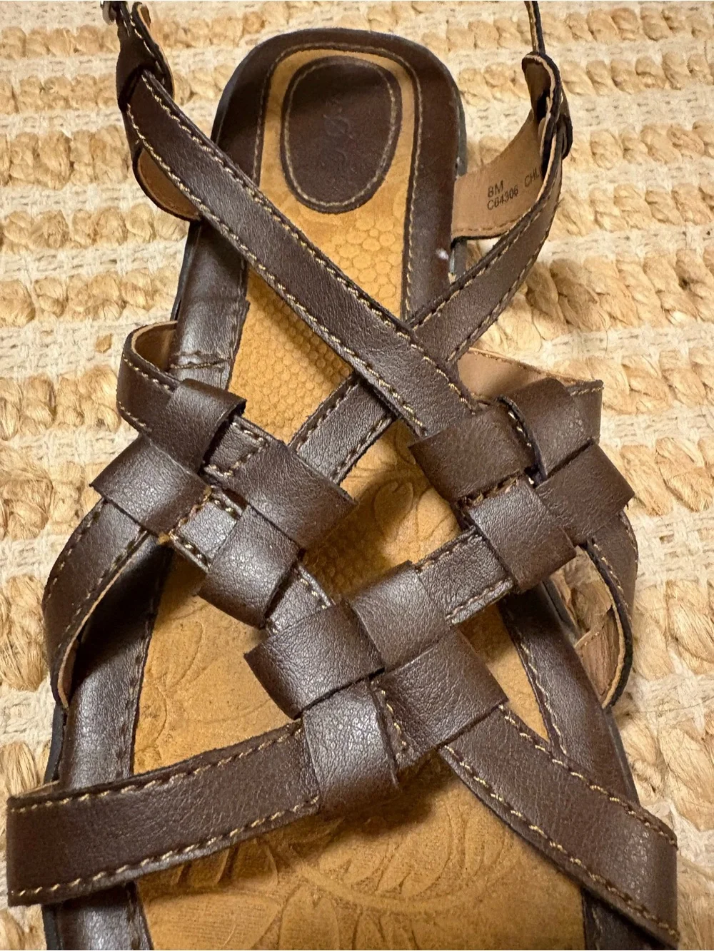 boc Born Concept Kesia Brown Faux Leather Strappy Sandal w Woven Strap Detail 8M